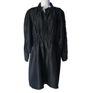 Country Road Black Blouson Sleeve Cinched Waist Dress